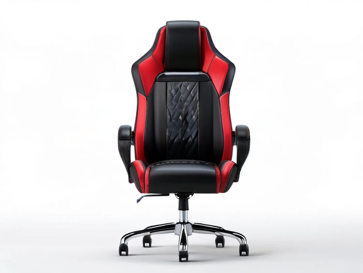 High-Back Racing-Style Swivel Chair with Fixed Armrests, Black/Red, 26.8 x 26.8 x 47.2-51.2 in