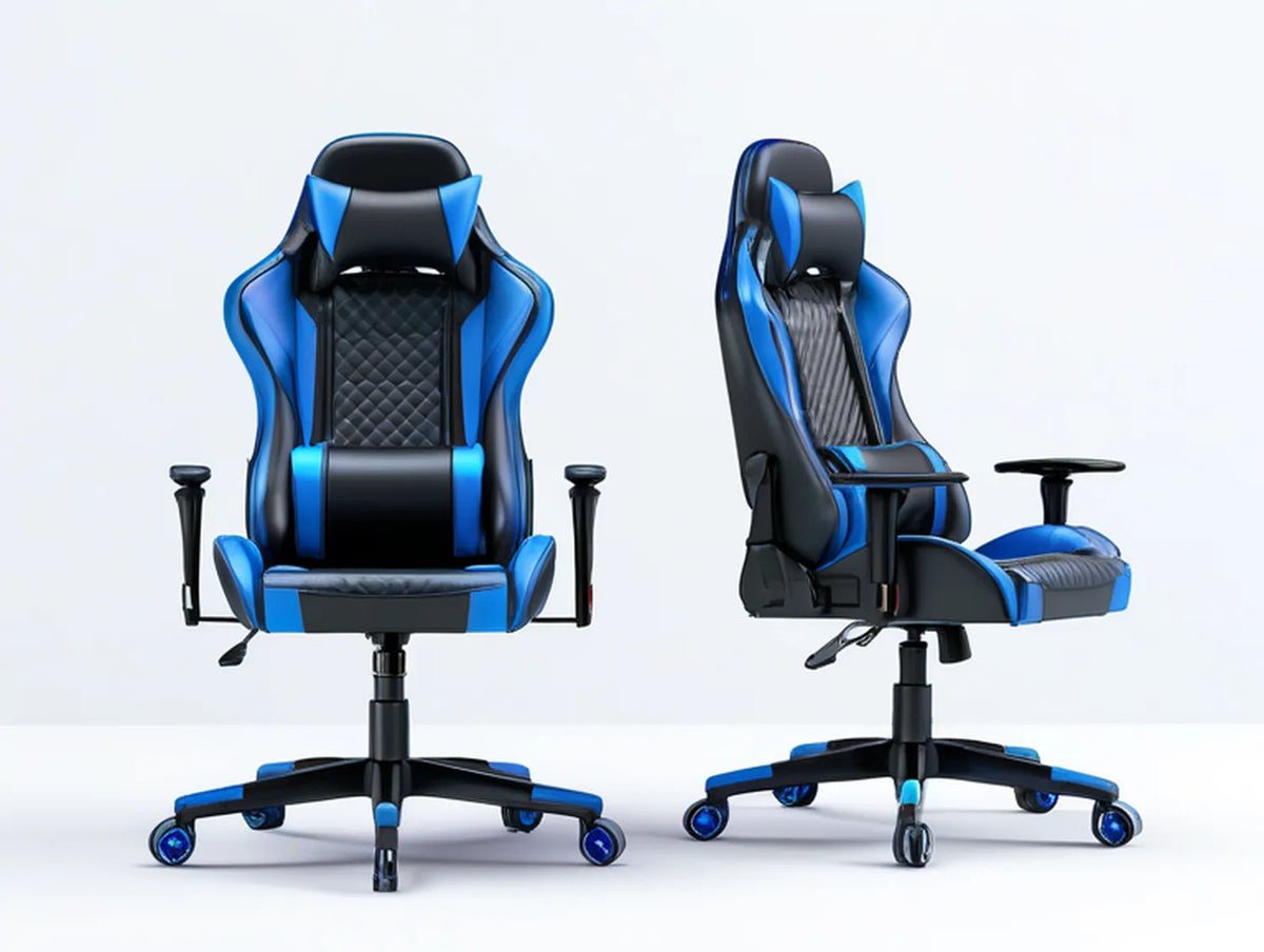 Black and Blue Reclining Gaming Chair with Footrest, 28.3 x 28.3 x 47.2-51.2 in