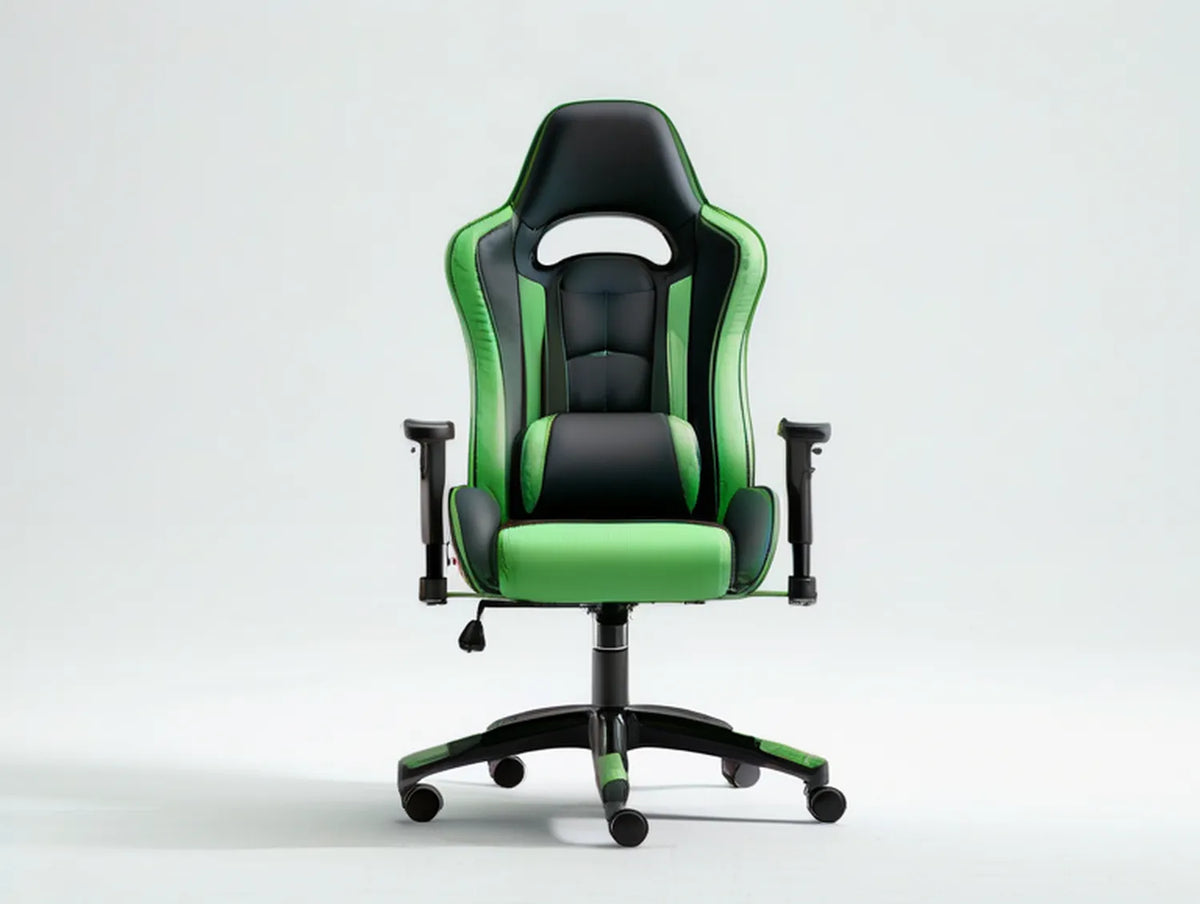 Adjustable High-Back Gaming Chair, Black/Green PU Leather, 27.6 x 27.6 x 45.3-49.2 in