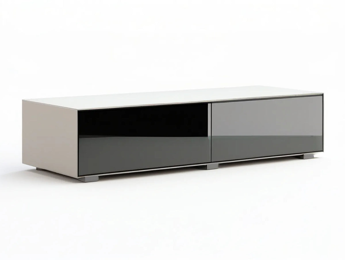 70.9 in Gray and Black Tempered Glass and MDF TV Stand Media Console