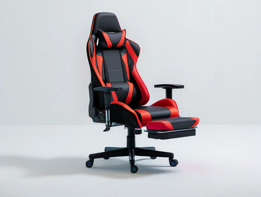 High-Back Reclining Gaming Chair with Footrest, Adjustable Armrests, Black/Red, 27.6 x 26.4 x 48-52 in