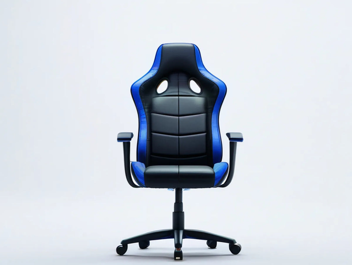 High-Back Racing Style PU Leather Seat, Black/Blue, 26 x 26 x 48-52 in