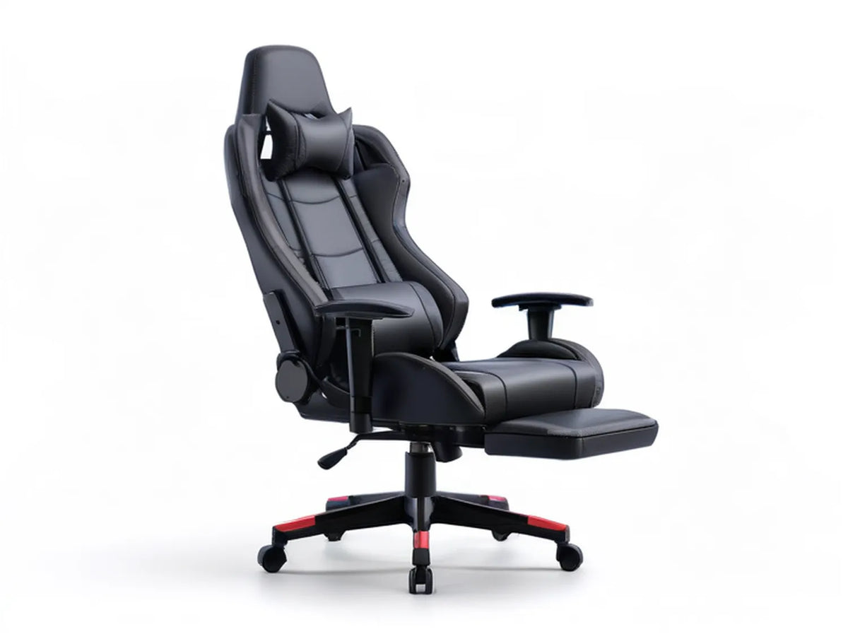 Black and Red Reclining Gaming Chair with Footrest, PU Leather, 70 x 70 x 120-130 cm