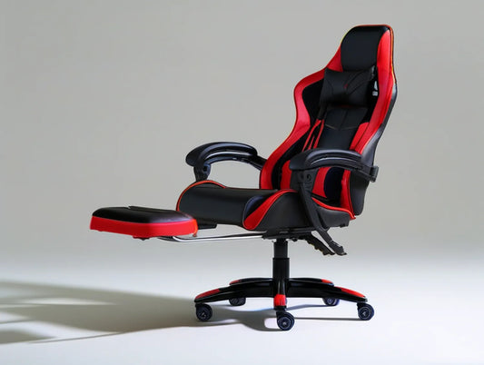 Black/Red PU Leather Reclining Gaming Chair with Footrest, 27.6 x 27.6 x 49.2-53.1 in