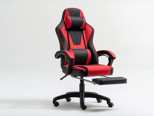 Black and Red PU Leather Ergonomic Gaming Chair with Footrest, 26.8 x 26.8 x 49.2-53.1 in