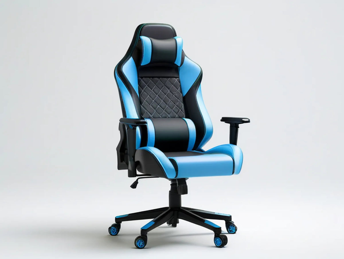 Blue/Black High-Back Adjustable Reclining Gaming Chair, 27.6 x 27.6 x 48.4-52.4 in
