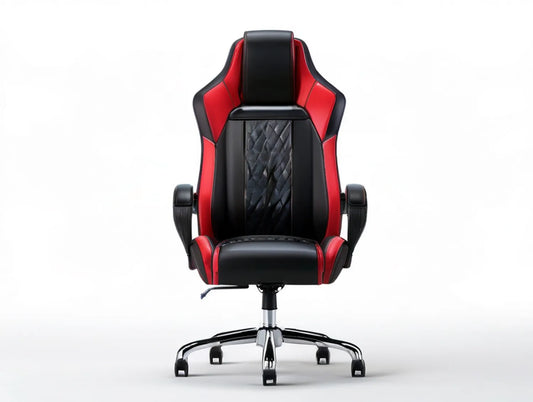 High-Back Racing-Style Swivel Chair with Fixed Armrests, Black/Red, 26.8 x 26.8 x 47.2-51.2 in