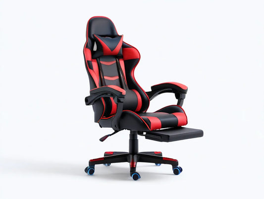 Black and Red PU Leather Racing Gaming Chair with Retractable Footrest, 27.6 x 27.6 x 48.0-51.2 in