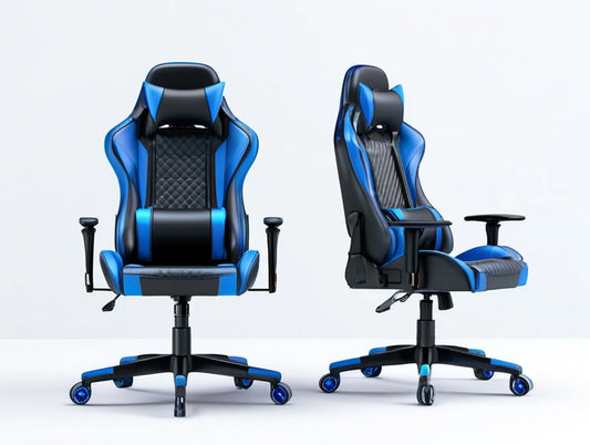 Black and Blue Reclining Gaming Chair with Footrest, 28.3 x 28.3 x 47.2-51.2 in
