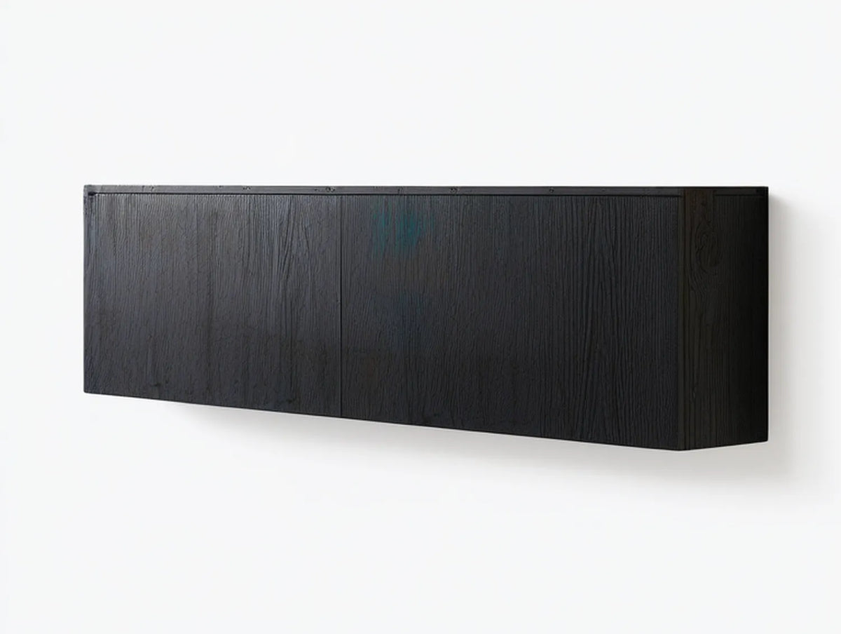 Wall-Mounted TV Stand, 63 x 15 x 14 in, 3-Door MDF Storage Cabinet, Black Oak Look