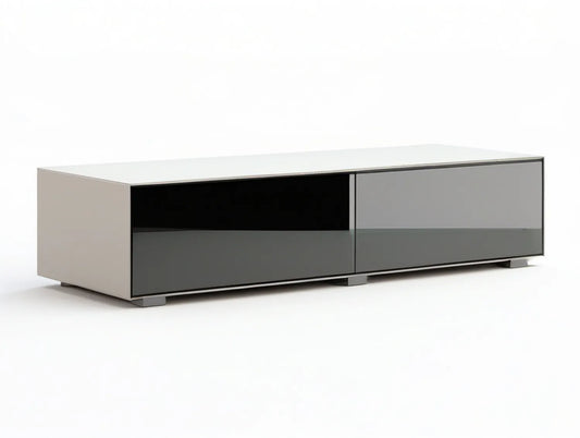 70.9 in Gray and Black Tempered Glass and MDF TV Stand Media Console