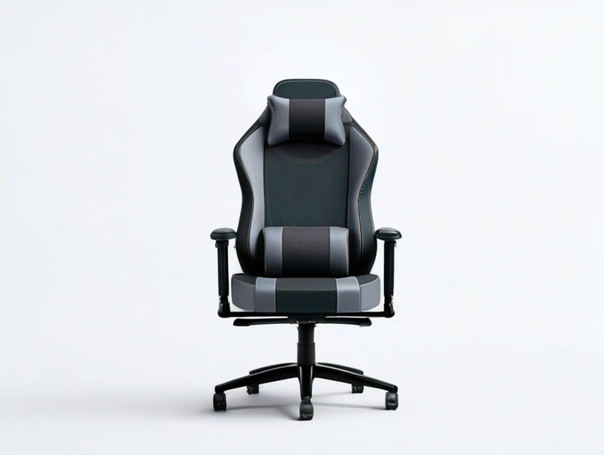 High-Back Gaming Chair with Headrest and Lumbar Pillow, Black/Gray, 68 x 68 x 119-129 cm